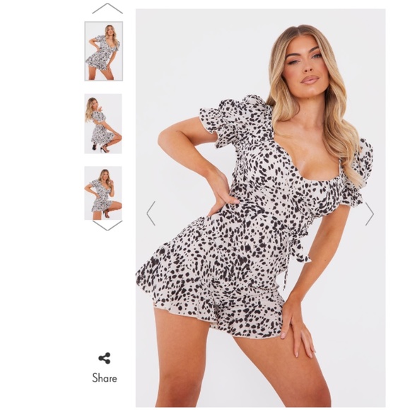 Whit Dalmatian Tie Back Ruched Bust Puff Sleeve Romper - Picture 1 of 5